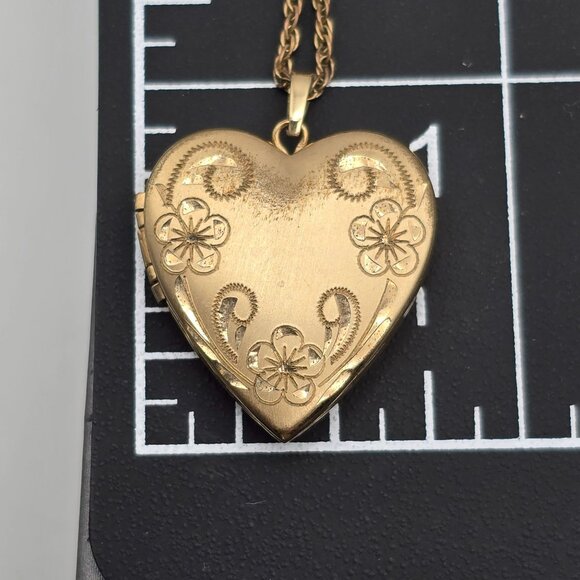 VTG Gold-Filled Engraved Floral Heart "MOM" Locket Pendant Necklace 20" - Picture 13 of 14